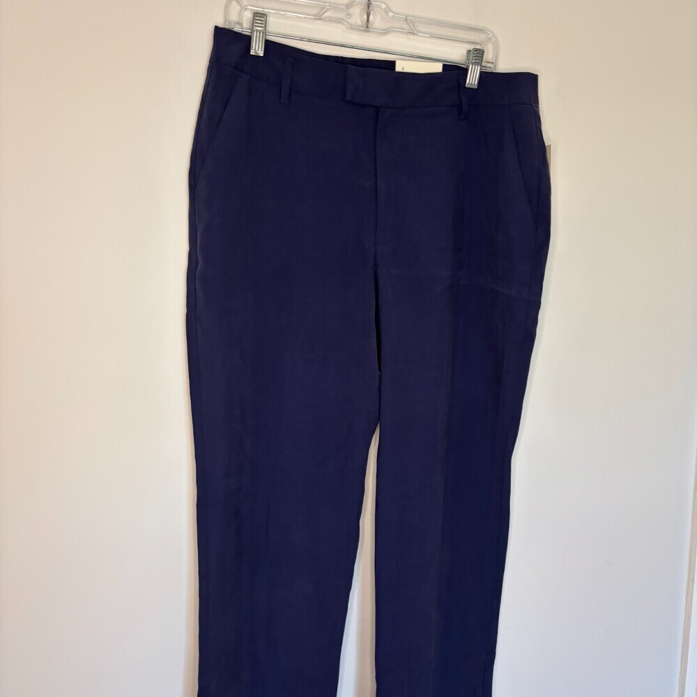 A New Day NEW High-Rise Straight Trouser Womens 12 Navy Stretch Slim Hip Thigh